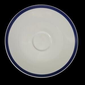 LNT Home Boulevard Cafe Blue Rim Saucer Plates Set of 4 White China
